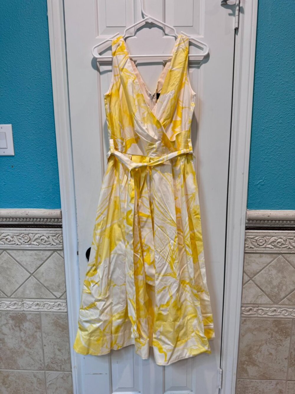 Donna Karan Yellow & White Wrap Style Dress